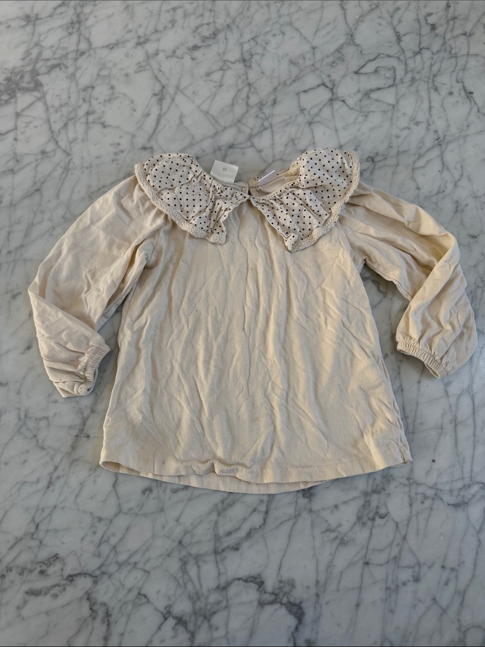 Zara Sz 4T Cream Polka Dot Collar Long-Sleeve Top Cottagecore